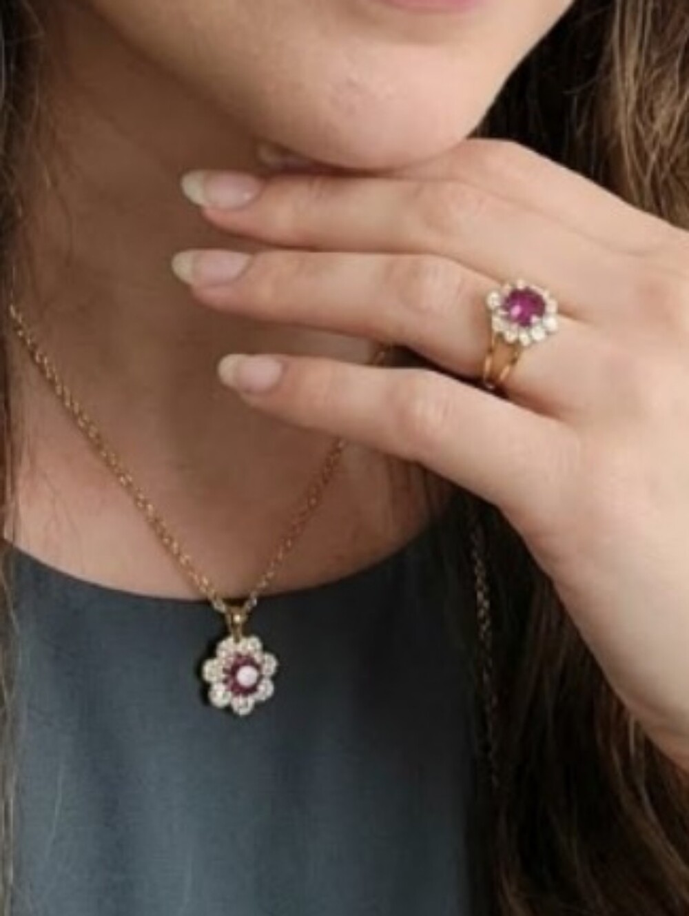 Gold Amethyst and White Crystal Necklace and Ring